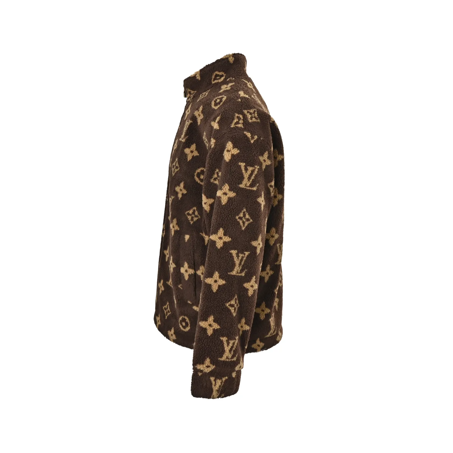 Louis Vuitton/Louis Vuitton dark brown all-over printed old flower Teddy polar fleece stand-up collar jacket